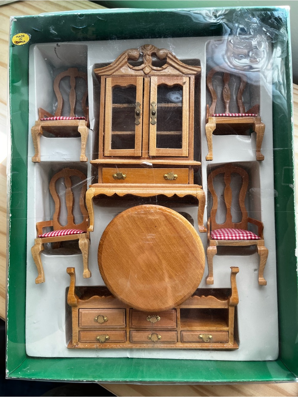 Vtg Albert E. Price 7-piece wooden dining room dollhouse furniture set COMPLETE